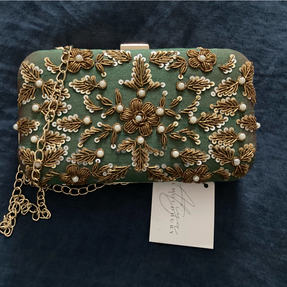 Atiya Choudhury Embellished Green Clutch